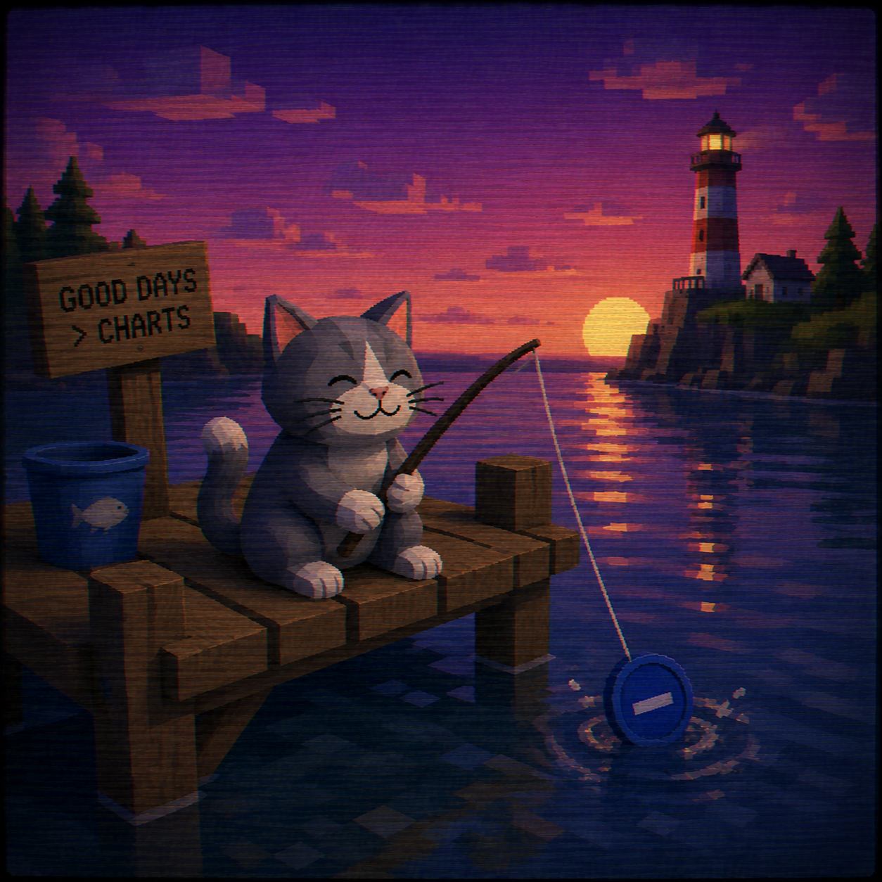 Stable Cat fishing at sunset