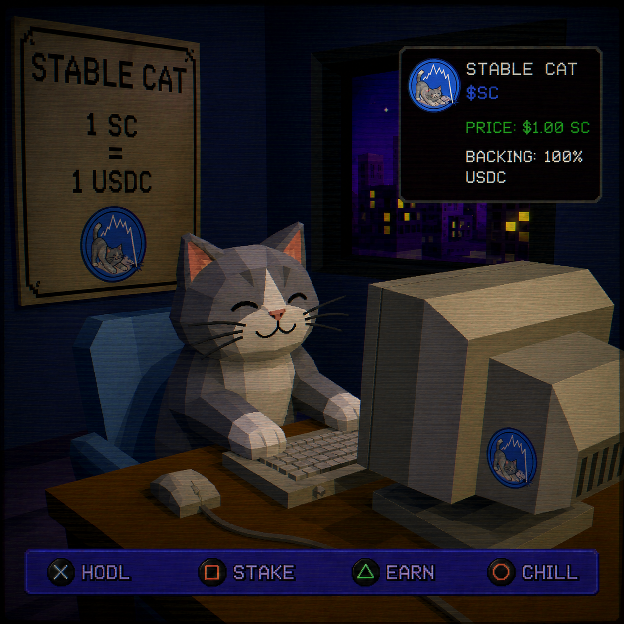 Stable Cat in a cozy CRT room